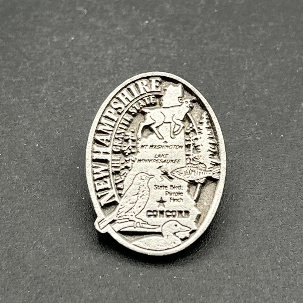 New Hampshire The Granite State Silver Tone Solid Pewter Lapel Hat Pin
